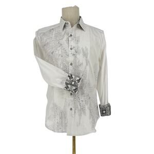 Robert Graham Embroidered Tuxedo Shirt *AS IS*  Solid White Jacquard STAINED! M